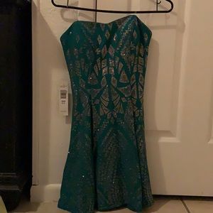 Green blue dress with with gold design